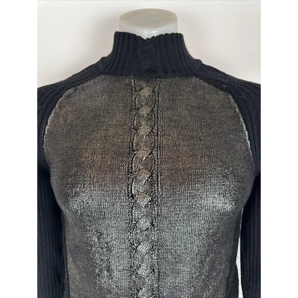 Versace Black Argyle Ribbed Knit Sweater Pullover Women Size M - Picture 2 of 8